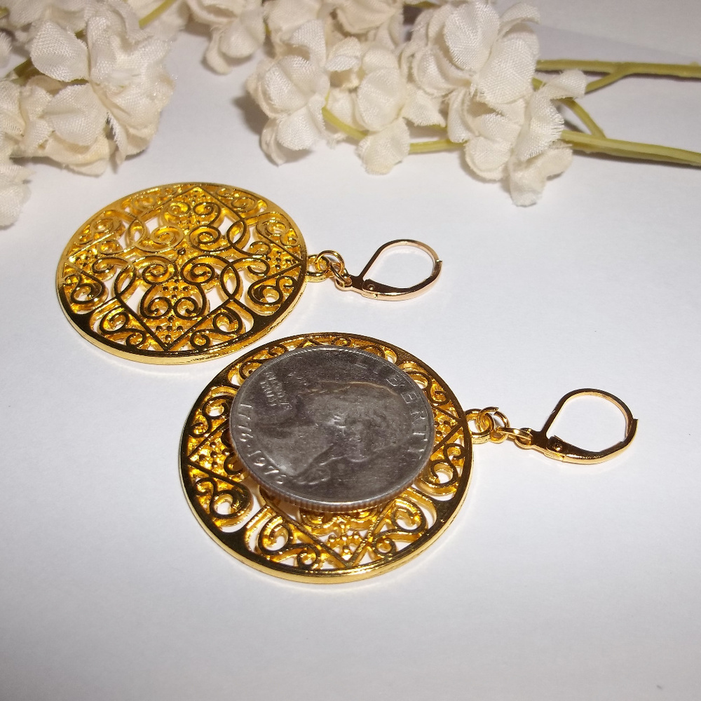 Gold Statement Earrings, Gold Earring, Statement Earrings, Gold Earring Set 7467 - Picture 5 of 10